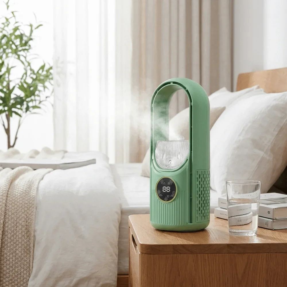 6-Speed Bladeless Portable Fan with Mist Humidifier | Silent