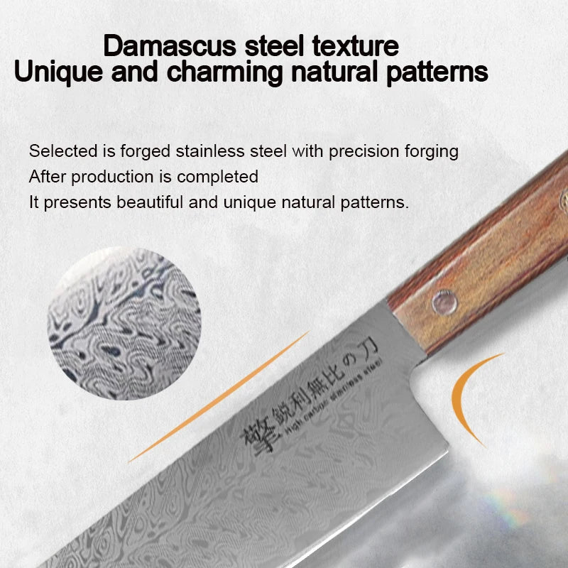 Damascus Chef's Knife – Japanese Santoku Wood Handle | 20cm