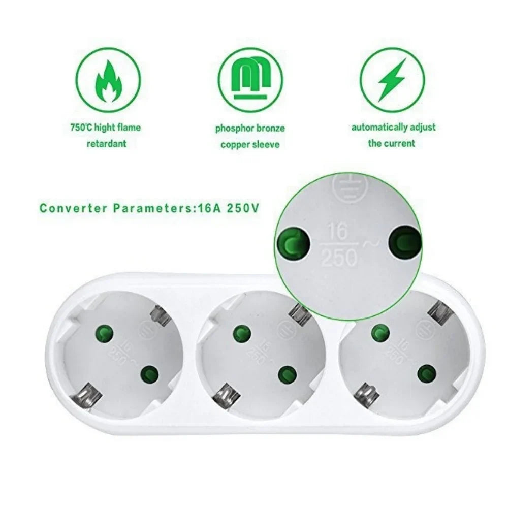 EU 1-to-3 Way Wall Socket Extender | European Plug Adapter