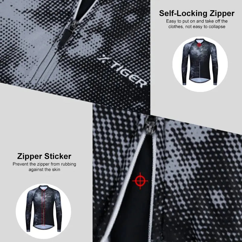 X-TIGER Men's Long Sleeve Cycling Jersey – Breathable & Reflective