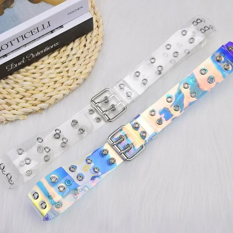 Women's Transparent PVC Belt – Laser Square Buckle Waistband