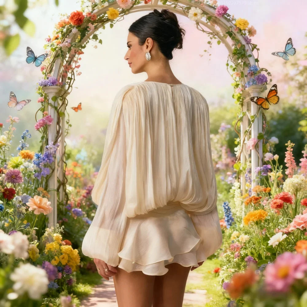 Shiny Ruffle Leaf Mini Dress | Women's Loose Summer Party Dress
