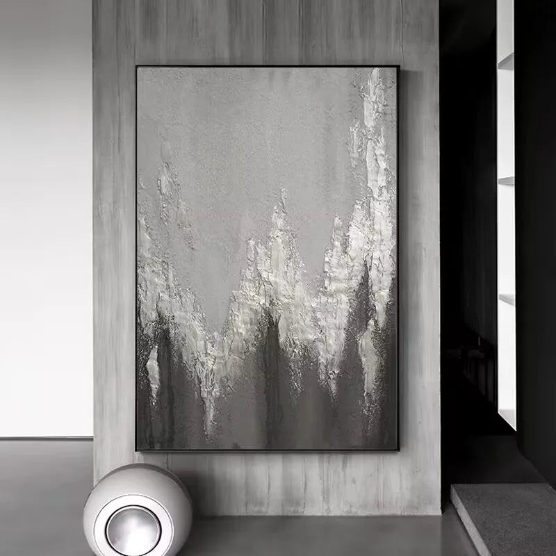 Handmade Gray & Gold Foil Abstract Oil Painting | Canvas Wall Art