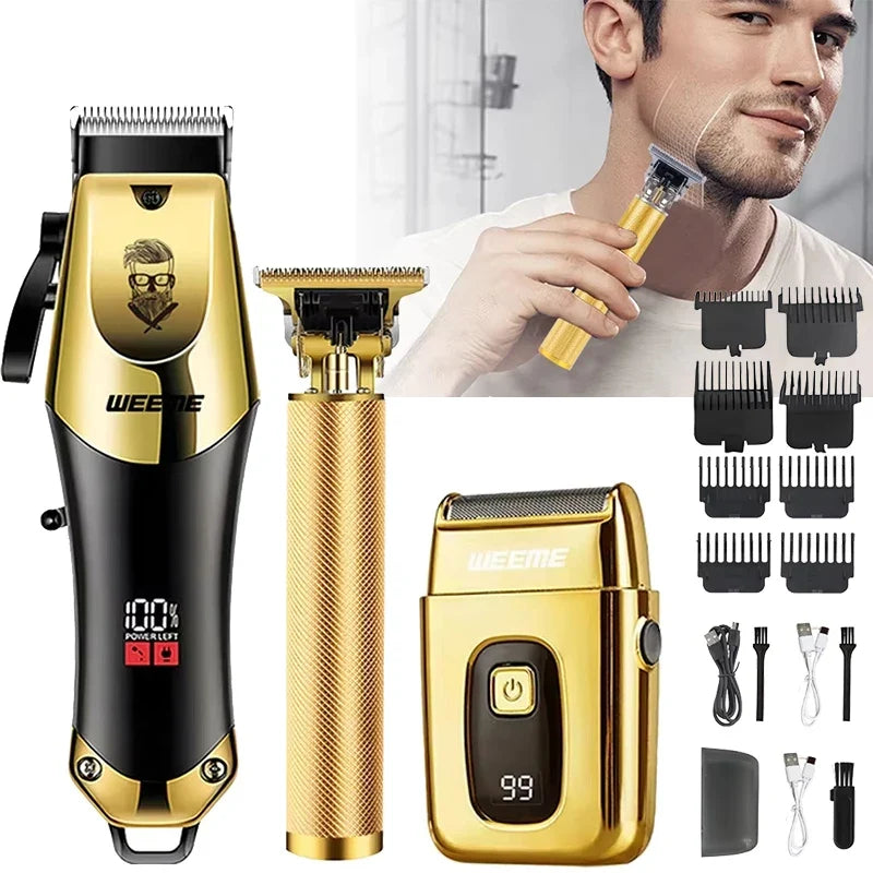 3-in-1 USB Rechargeable Men's Vintage T9 Barber Wireless Hair Clipper