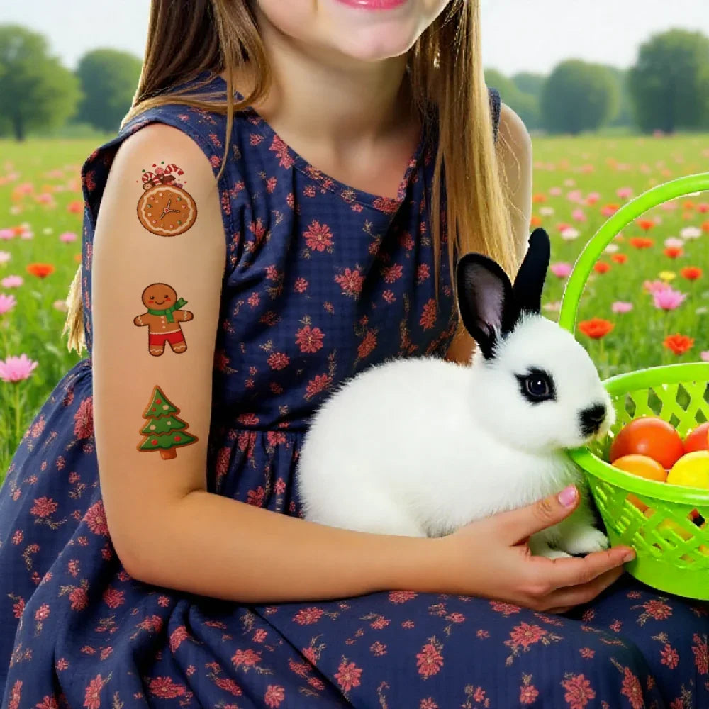 54pcs Christmas Gingerbread Temporary Tattoos – Waterproof Stickers