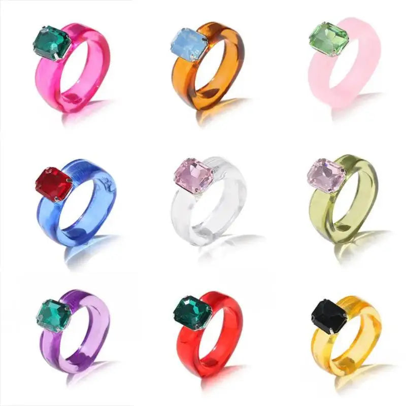 Colorful Zircon Resin Ring – Sweet Fashion Jewelry Gift