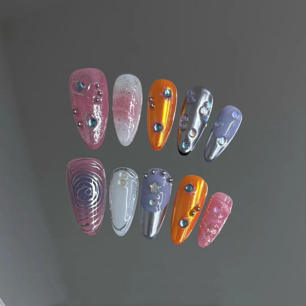 Aurora Butterfly Press On Nails – Almond Y2K False Nails 10pc