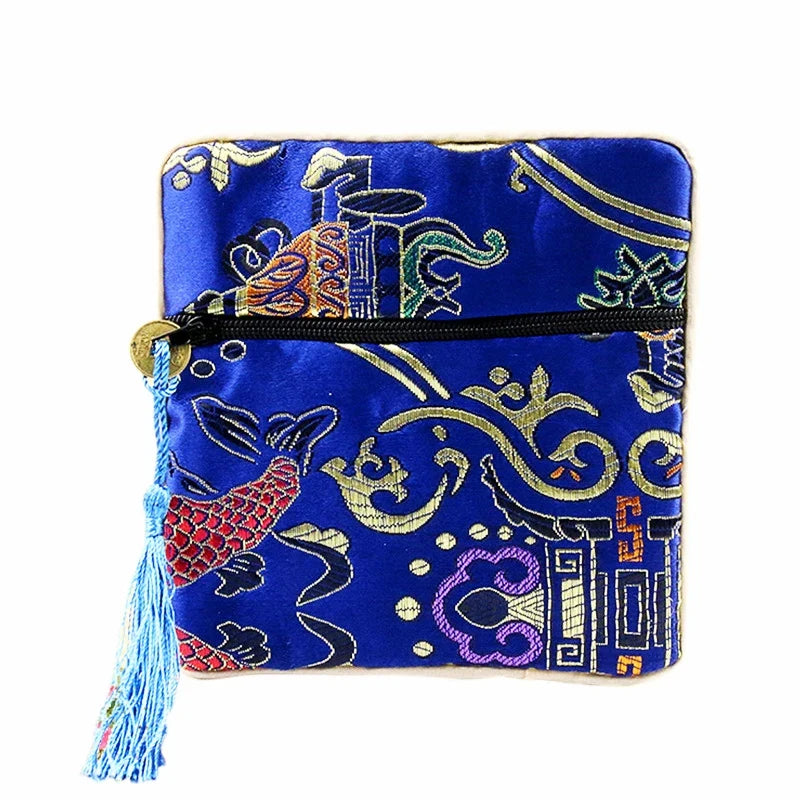 Chinese Brocade Jewelry Storage Bag Handmade Silk Embroidery Padded