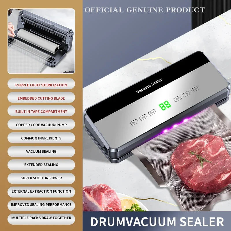 Electric Vacuum Sealer Machine | 6-in-1, Built-In Cutter, LED