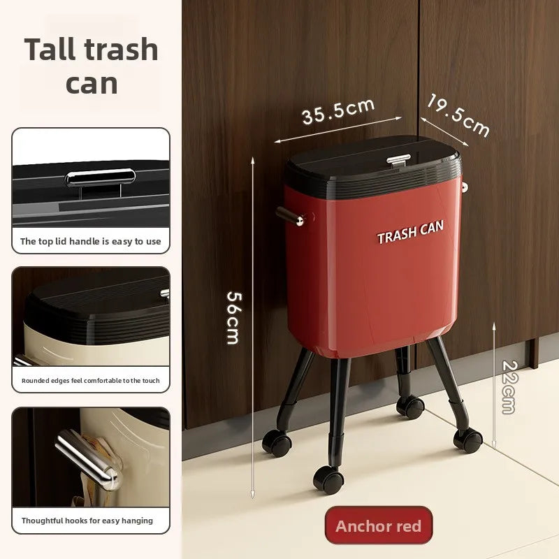 Large Kitchen Trash Can with Wheels & Lid | Tall Pedestal
