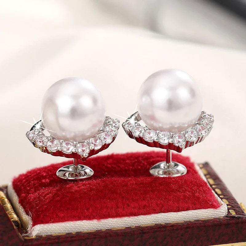 Huitan Heart Pearl Stud Earrings – Women's Trendy Fashion Jewelry