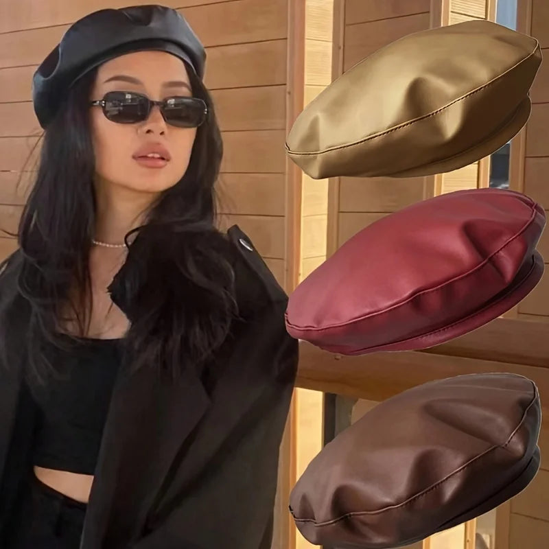 Women's French Beret Hat – Faux Leather Artist Cap