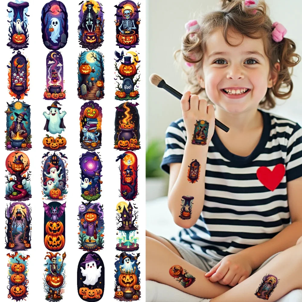 54pcs Halloween Temporary Tattoo Stickers – Waterproof Bat & Ghost