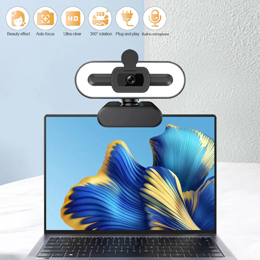 4K HD Webcam with Microphone & Fill Light | Auto Focus USB