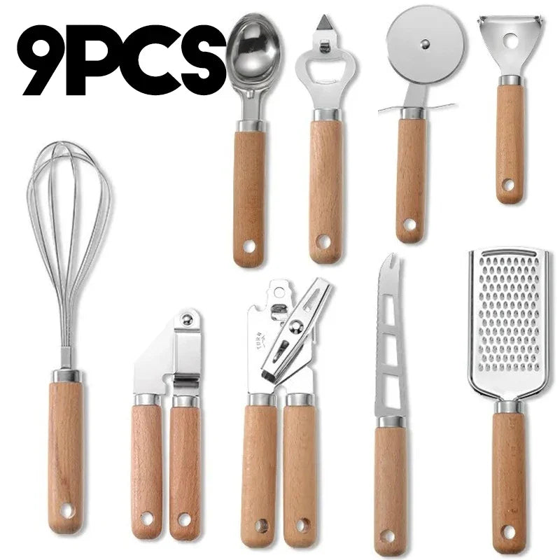 9-Piece Wooden Handle Cooking Utensils Set – Kitchen Gadgets