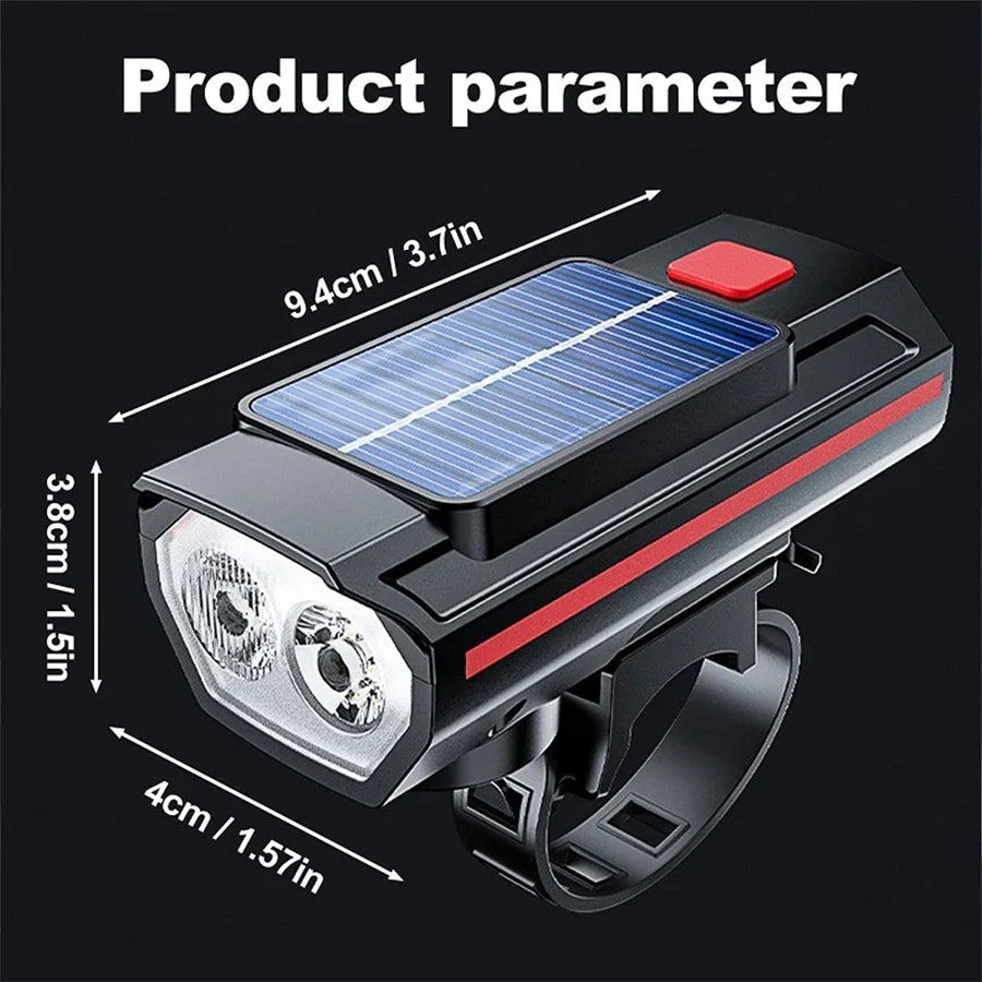 Solar Bike Light with Horn 120dB | USB-C Fast Charge | MTB & Road