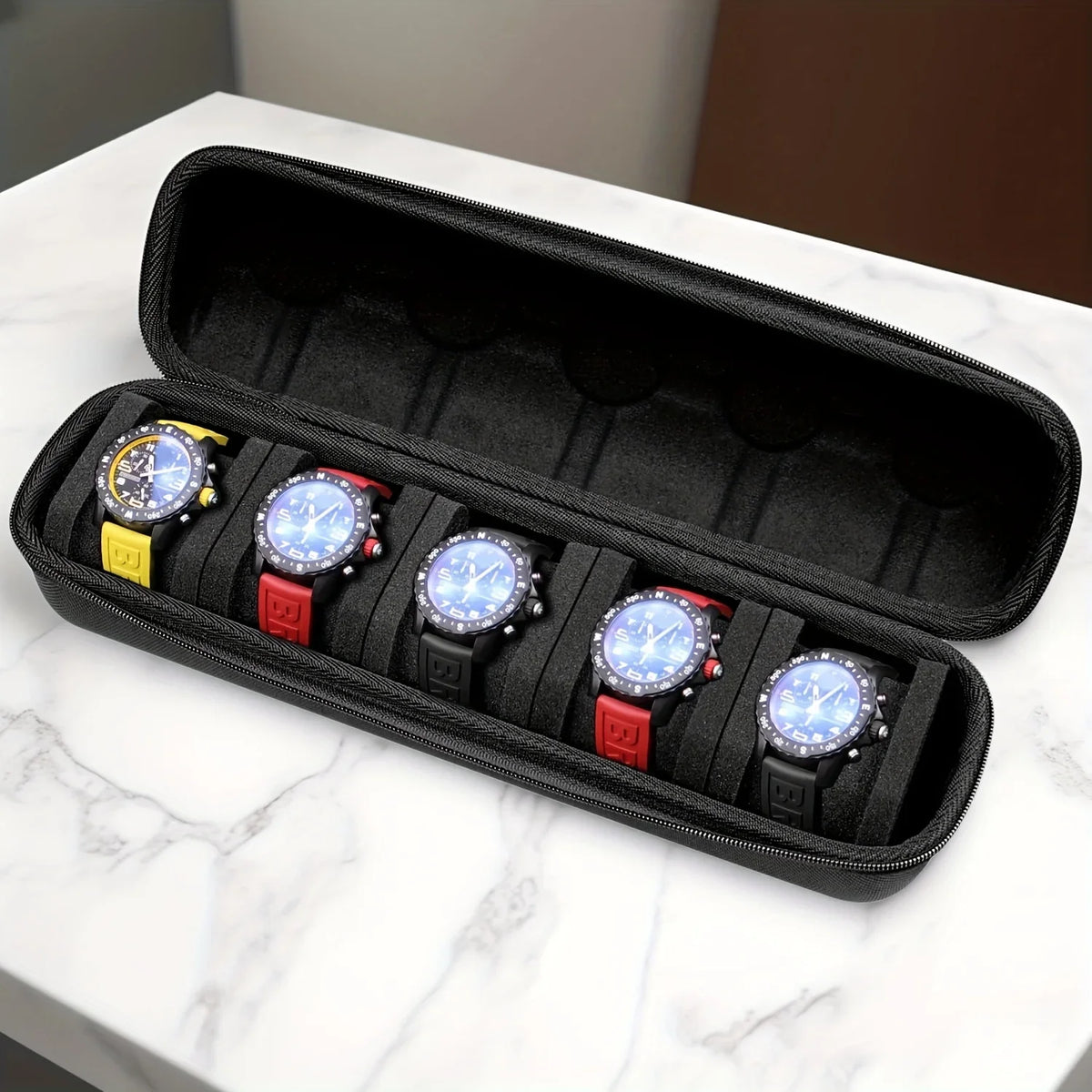 5 6-Slot Watch Case Hard Shell Travel Organizer Pillow Insert Ready