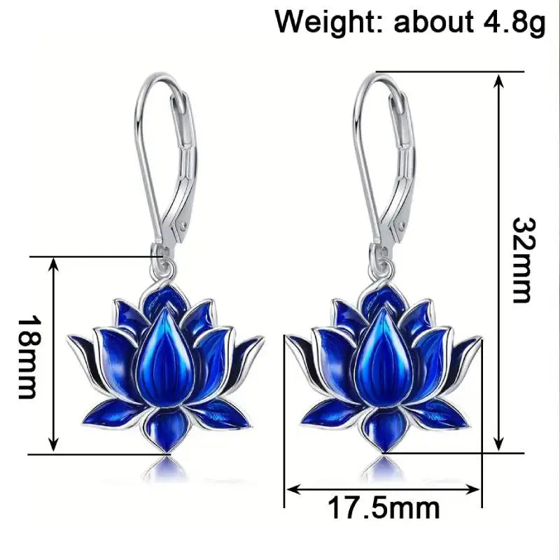 Huitan Blue Lotus Drop Earrings – Silver Tone Fashion Jewelry