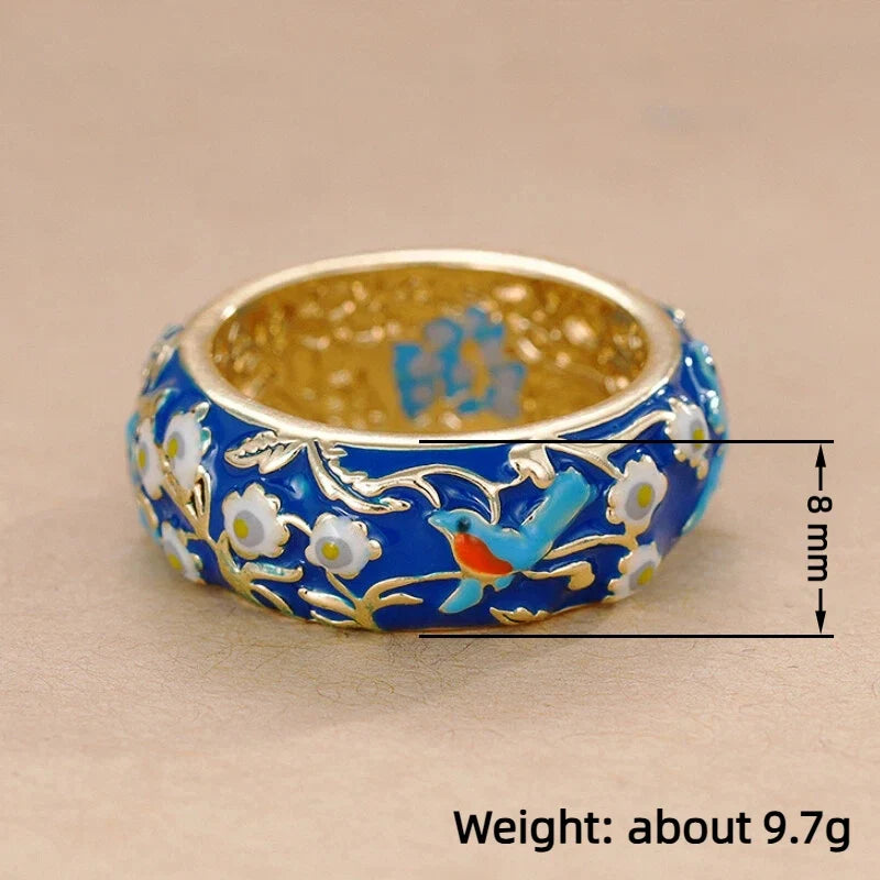 Huitan Blue Flower Ring for Women – Vintage Fashion Jewelry