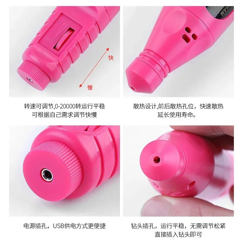 Electric Nail Drill Machine USB Plug & Milling Cutter Set