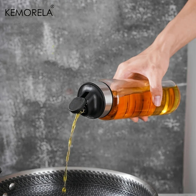 KEMORELA Glass Oil Dispenser Bottle – Drip-Free Auto Seal