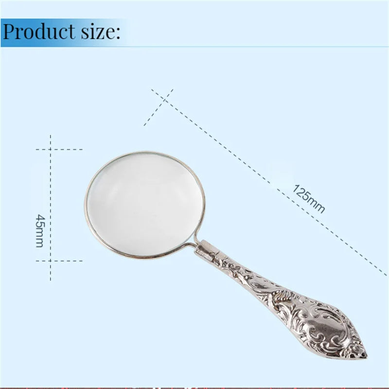 5X Handheld Magnifying Glass – Metal Carved Loupe for Reading & Crafts