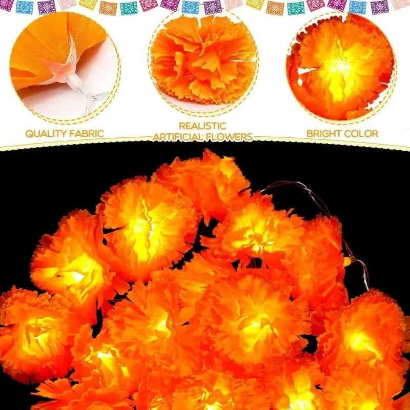 Marigold LED Flower String Lights | Artificial Chrysanthemum Decor
