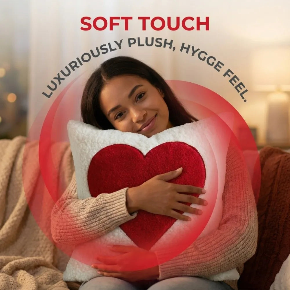 Heart Pattern Embroidered Throw Pillow Cover 45cm – Red & White