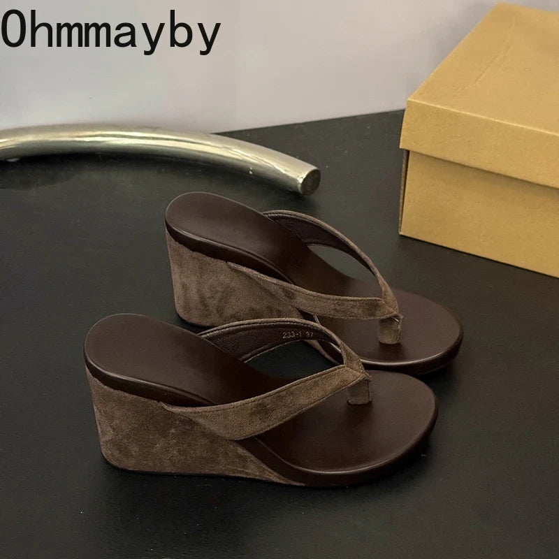 Women's Wedge Clip Toe Slides – Thick Platform Summer Slippers