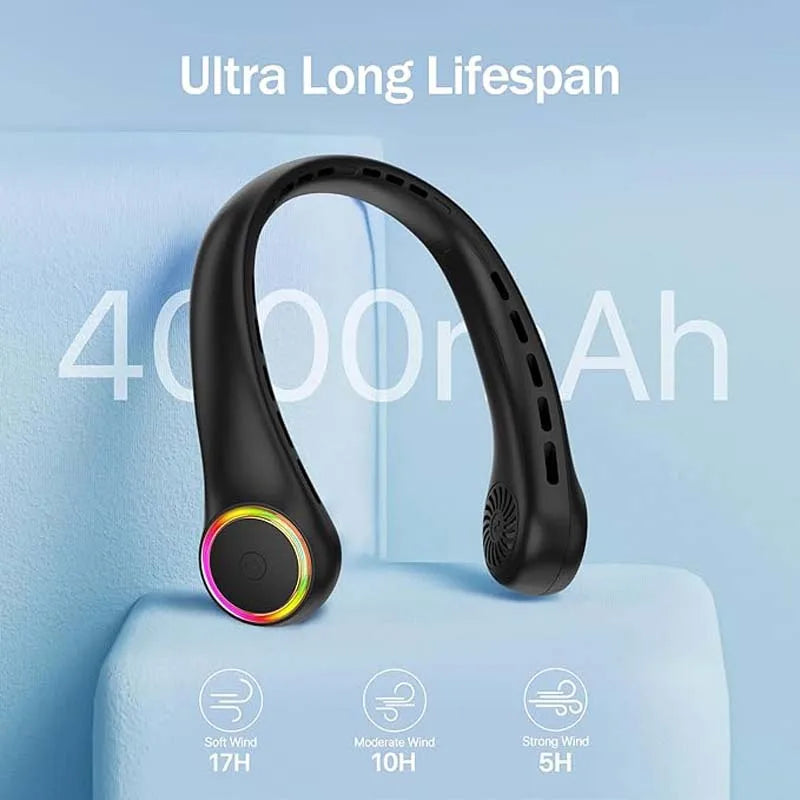 Wearable Neck Fan USB Rechargeable | LED Lights & 4000mAh