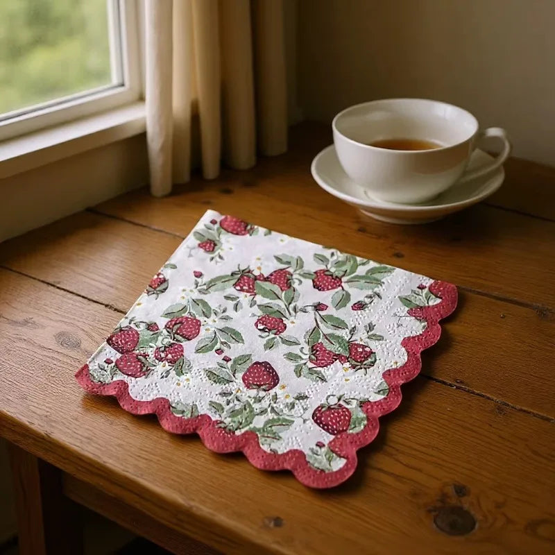 Strawberry Red Paper Napkins – Scalloped Edge 25x25cm Party