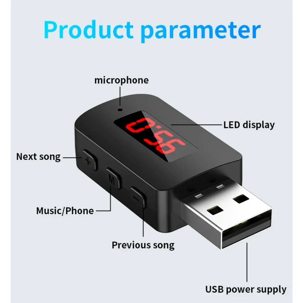 Bluetooth 5.4 FM Transmitter USB Car Kit | LED & Hands-Free