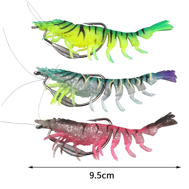 95mm TPE Squid Jig Slow Sinking Wood Shrimp Fishing Lure