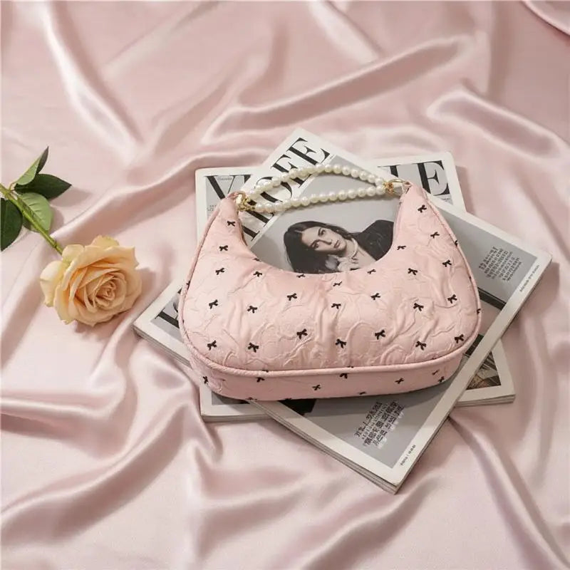 Women's Wrinkled Bow Baguette Shoulder Bag | Elegant Handbag