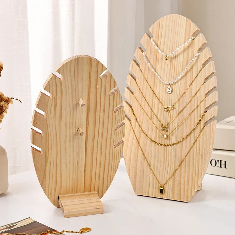 Wooden Necklace Large Small Display Rack Leaf Shaped Jewelry Storage