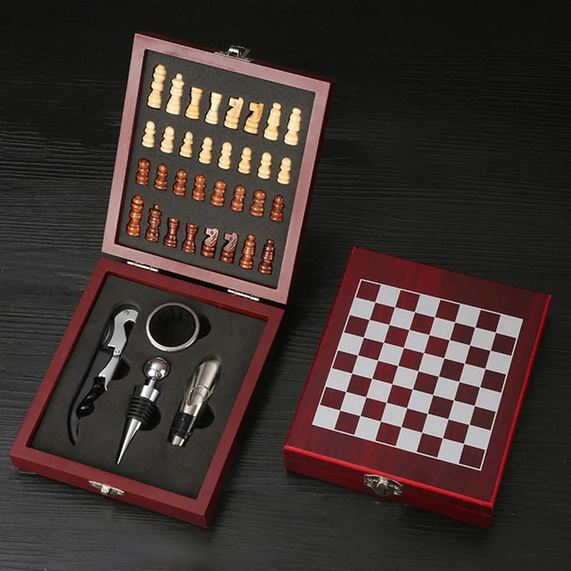 4-Piece Wine Opener Chessboard Design Ideal Accessories Entertainment