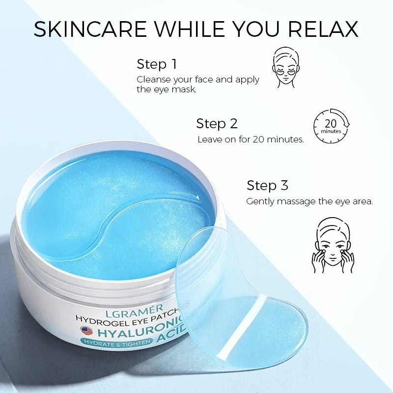 LGRAMER Hyaluronic Acid Under Eye Patches – 60 Collagen Pads