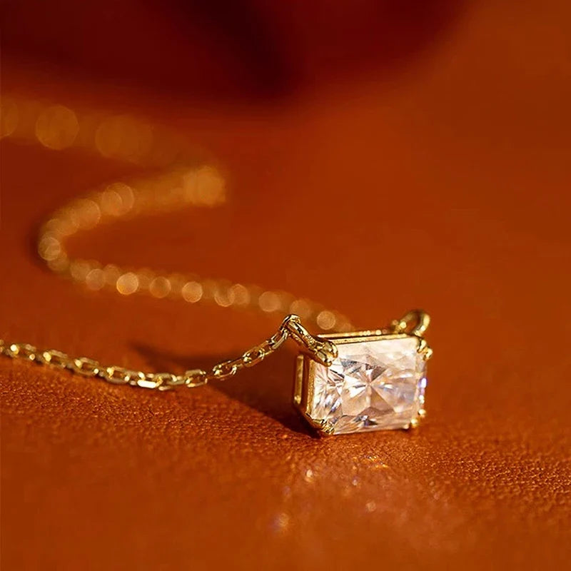Huitan Minimalist CZ Rectangular Pendant Necklace – Gold Choker