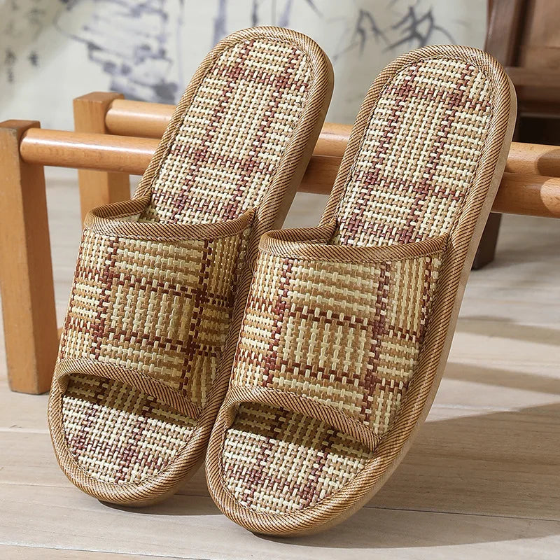 Women's Woven Rattan Flat Sandals – Lightweight Home Slippers
