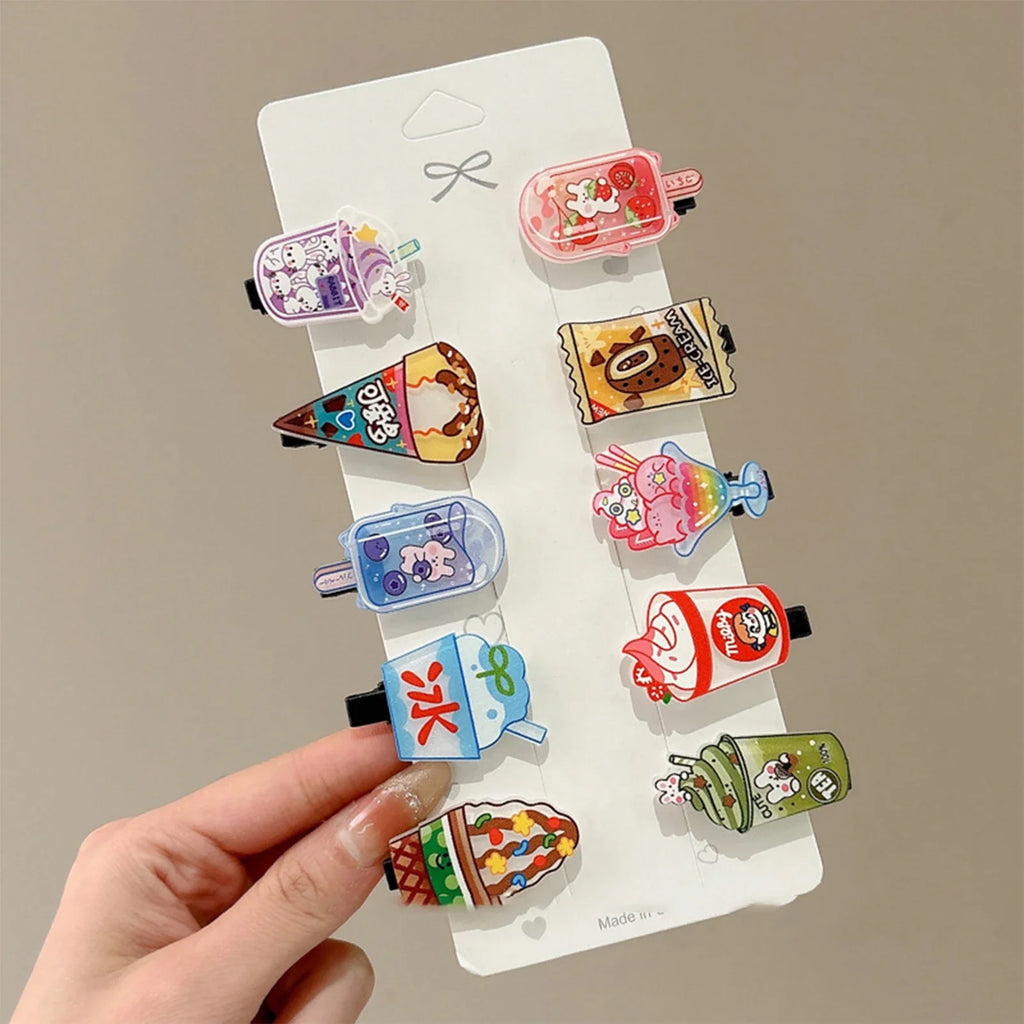 Cartoon Hair Clips for Women – 10-Piece Resin Barrette Set