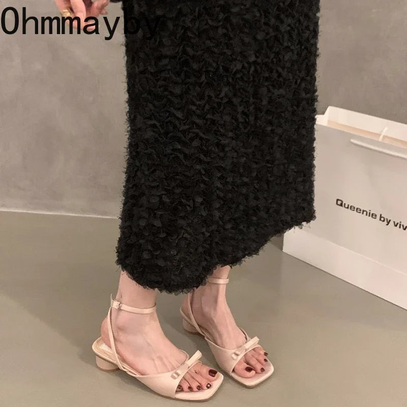 Women's Butterfly-Knot Open Toe Square Heel Dress Sandals