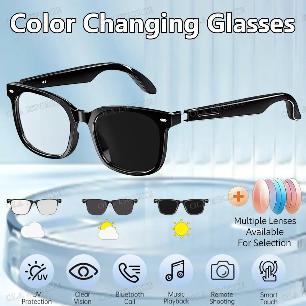 Smart Glasses Bluetooth Anti Blue Photochromic Listen Music Calls