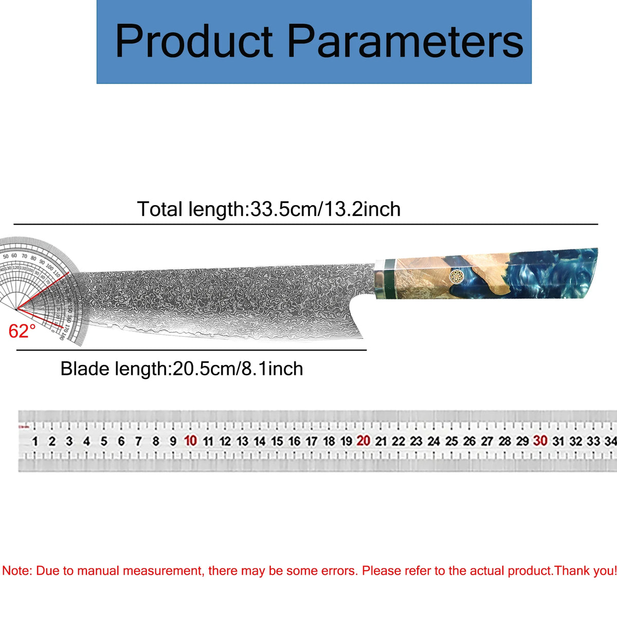 67-Layer Damascus Steel Kiritsuke Chef Knife – 20.5cm