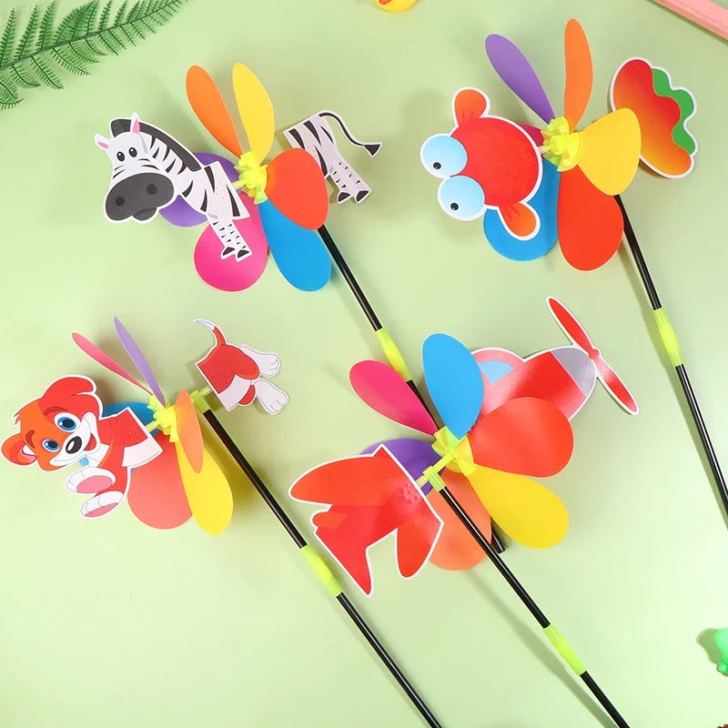 3D Colorful Animal Cartoon Windmill Toy – Kids DIY Decoration