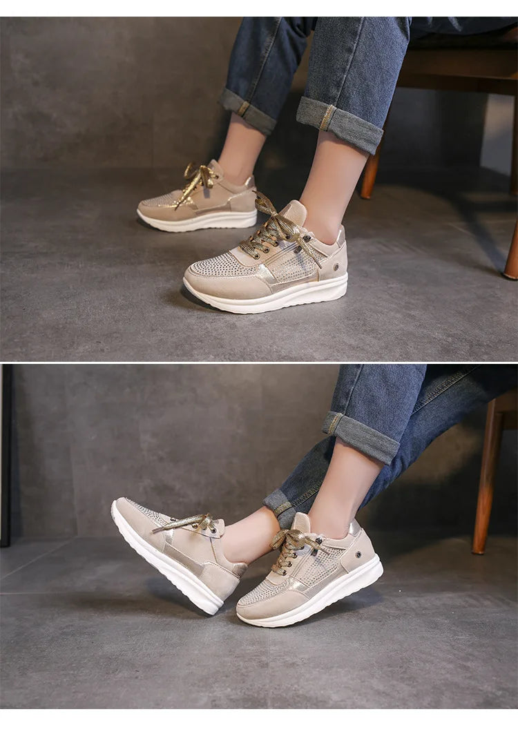 Women's Sequin Wedge Platform Sneakers – Non-Slip Lace-Up
