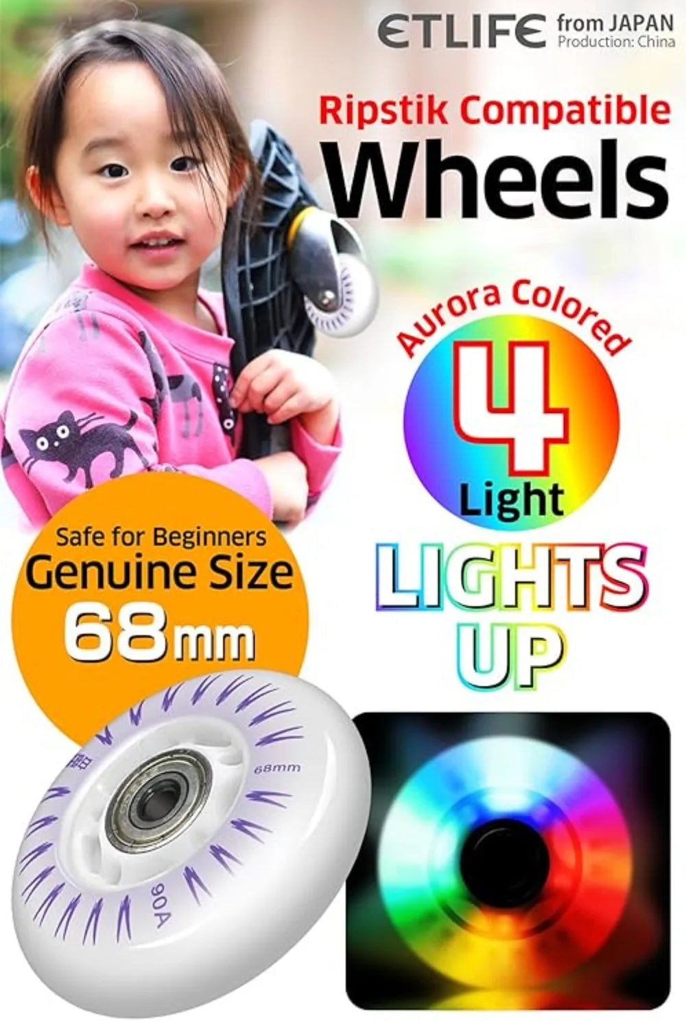4PCS LED Flash Inline Skate Wheels 90A | 68–80mm Multi-Color