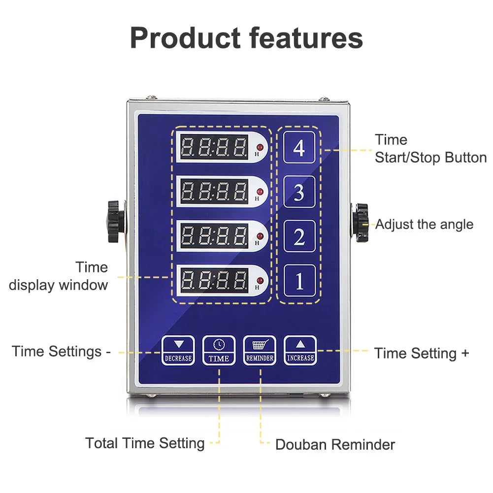 4-Channel Digital Kitchen Timer | LED Display, Loud Alarm