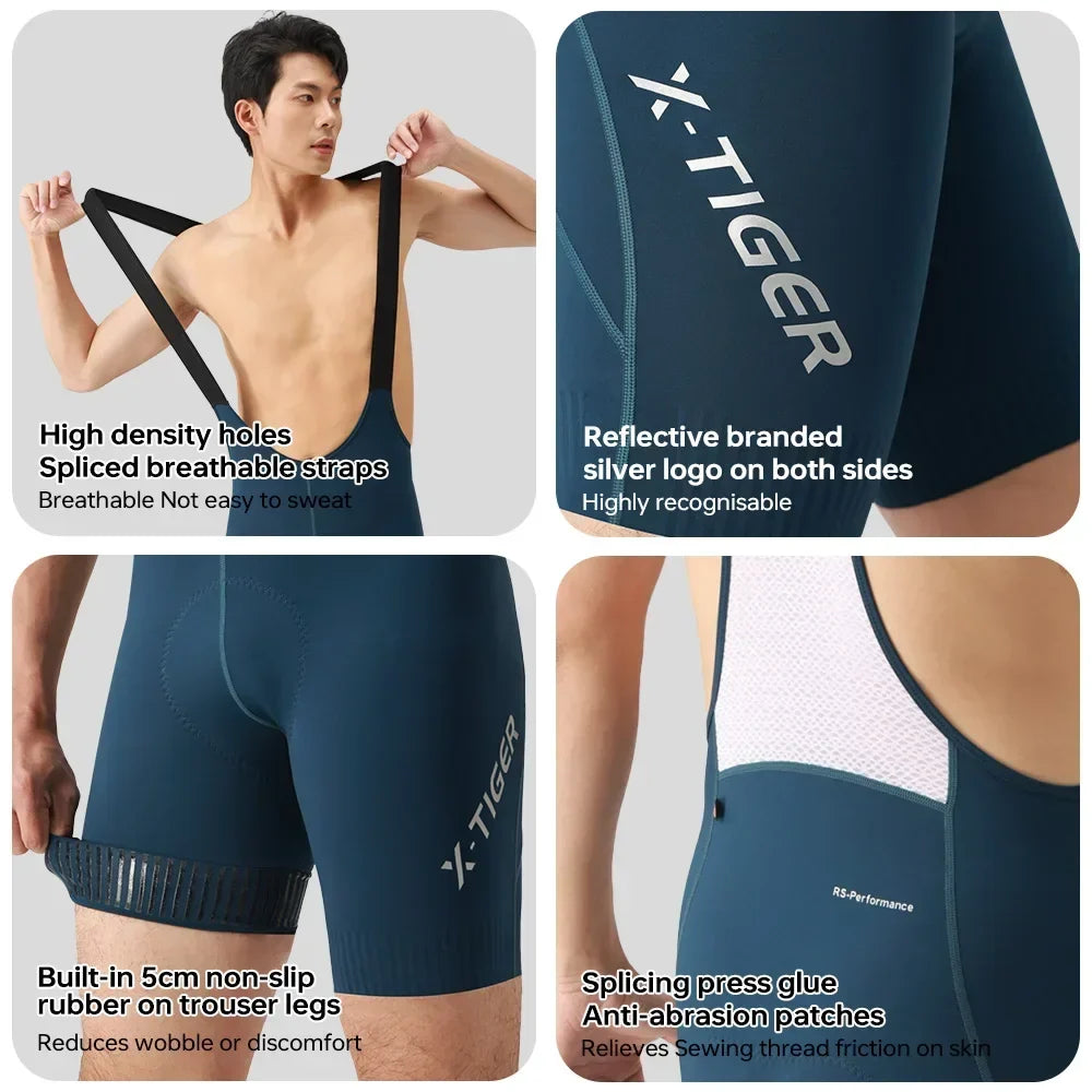 X-TIGER Men's Cycling Bib Shorts – 120 Density Pro Chamois Pad