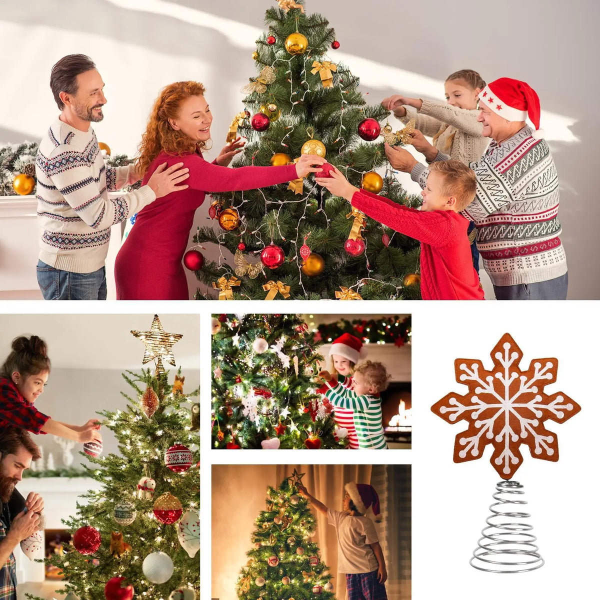 Felt Christmas Tree Topper Star & Snowflake Holiday Decor