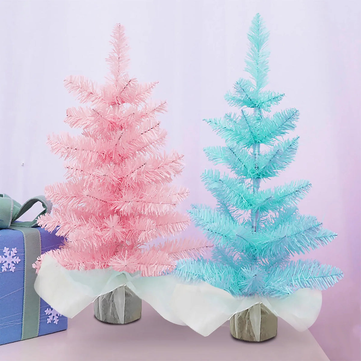 Mini Sisal Christmas Village Trees with Wood Base | Tabletop